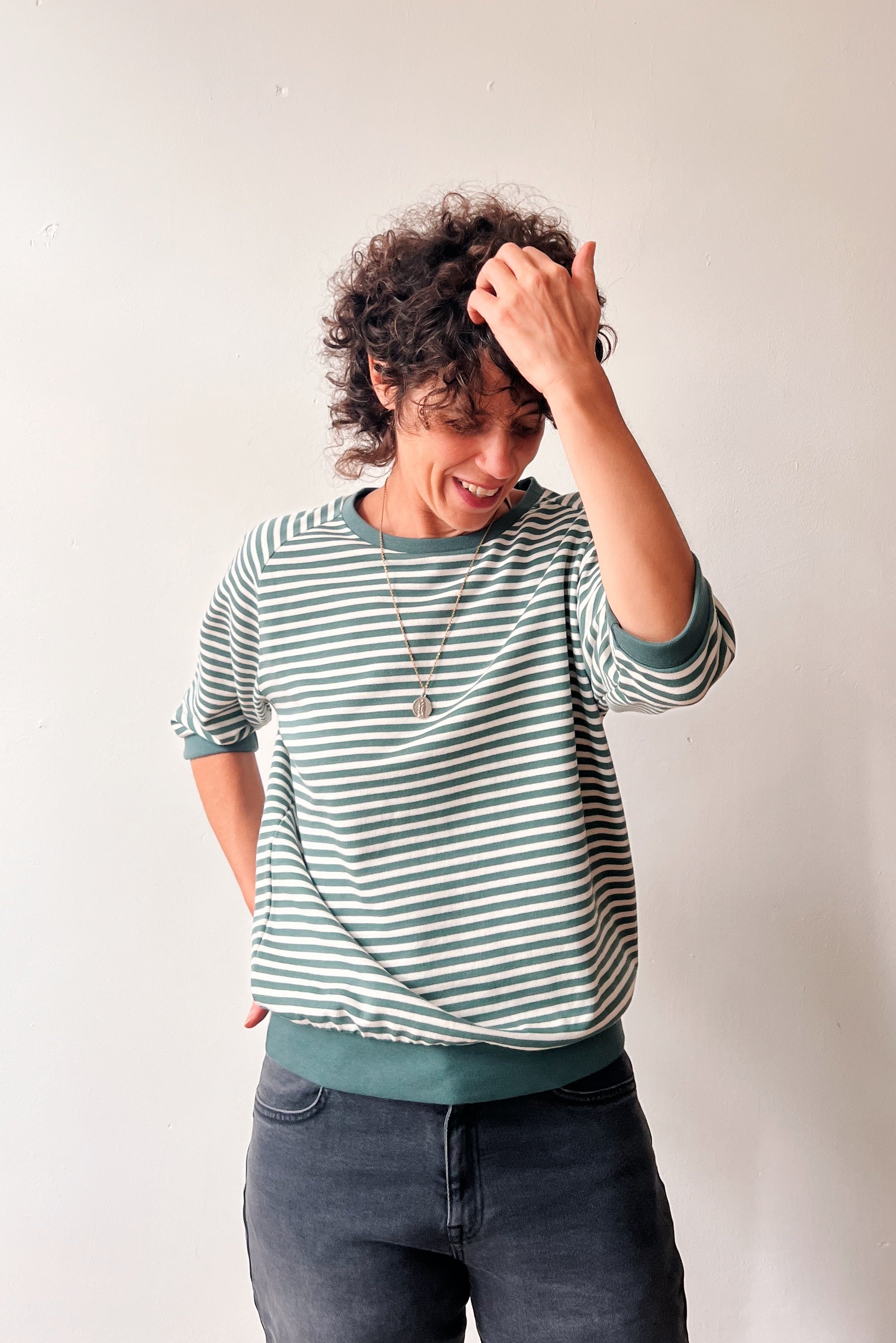 Midsleeve Sweater Cosette - Sage Stripes