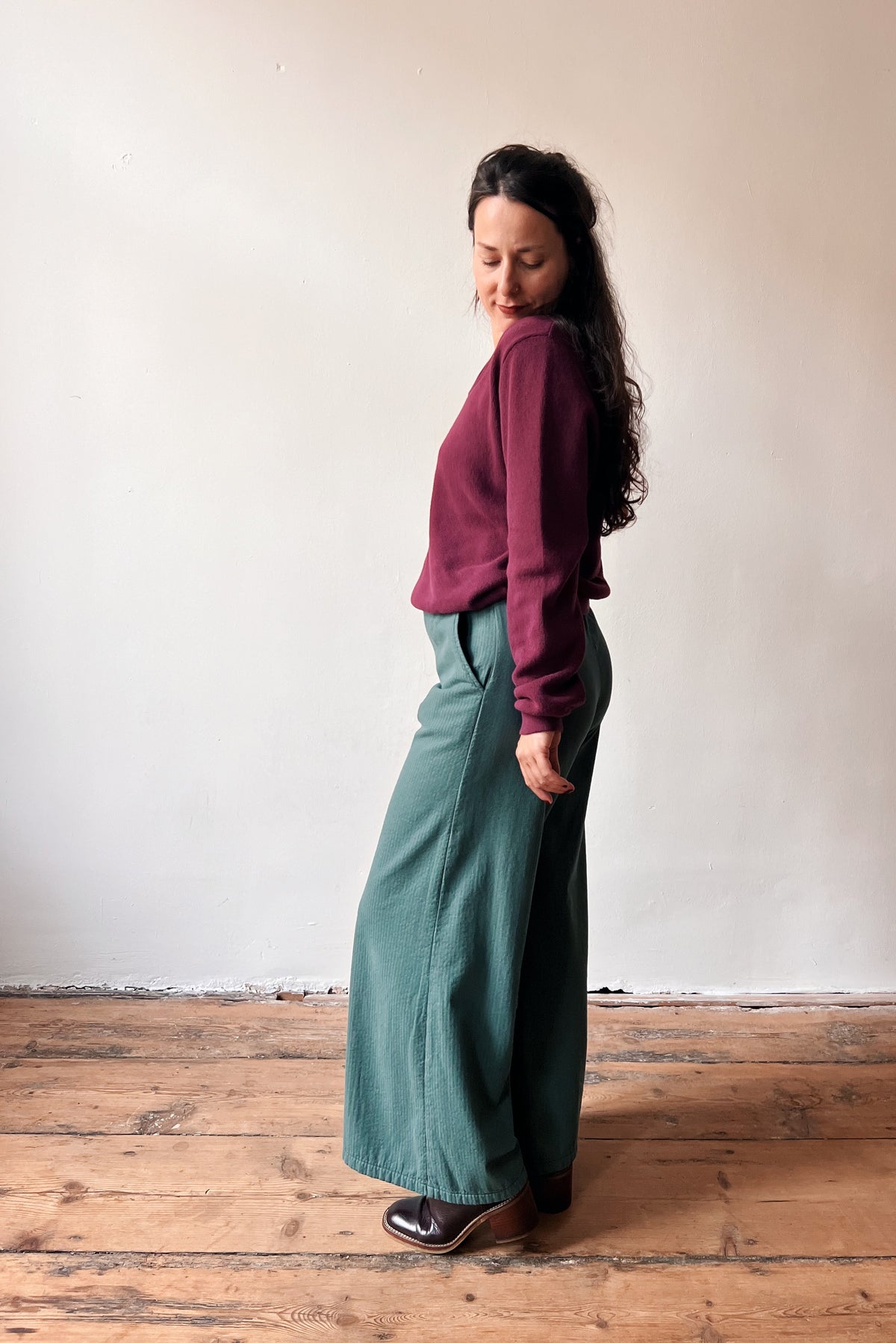 Wide Pants Marta - Reversed Corduroy - Sage