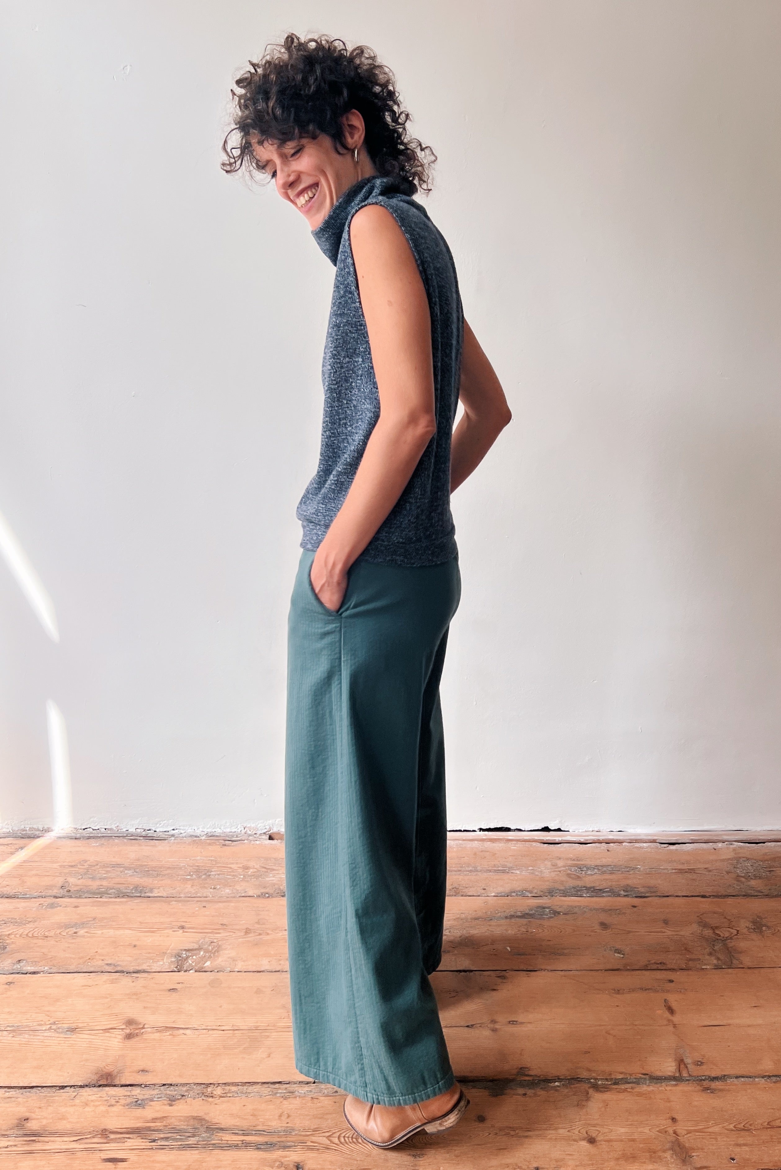 Wijde Broek Marta - Reversed Corduroy - Sage