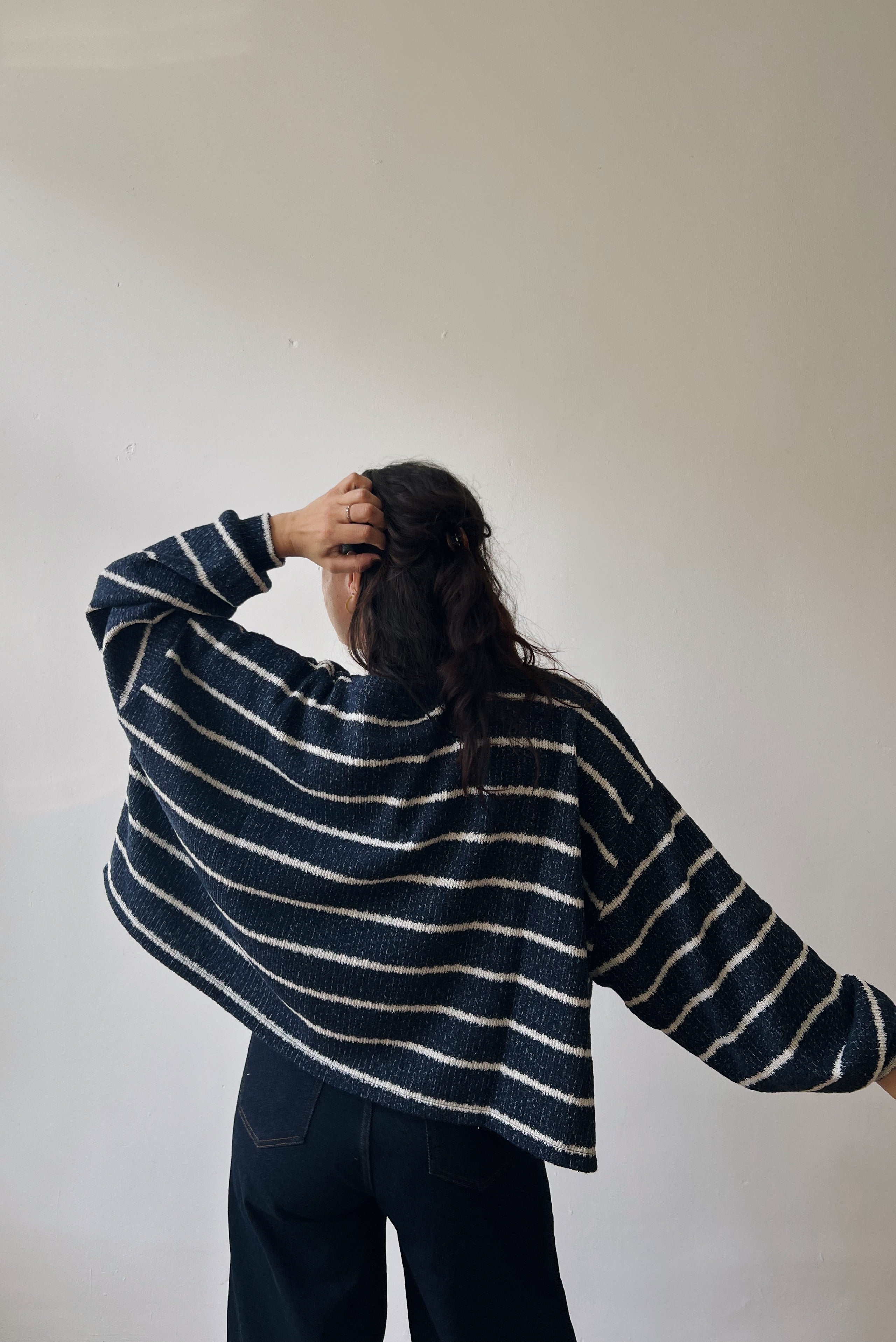 Knitted Sweater Bree - Blue Melange Stripes