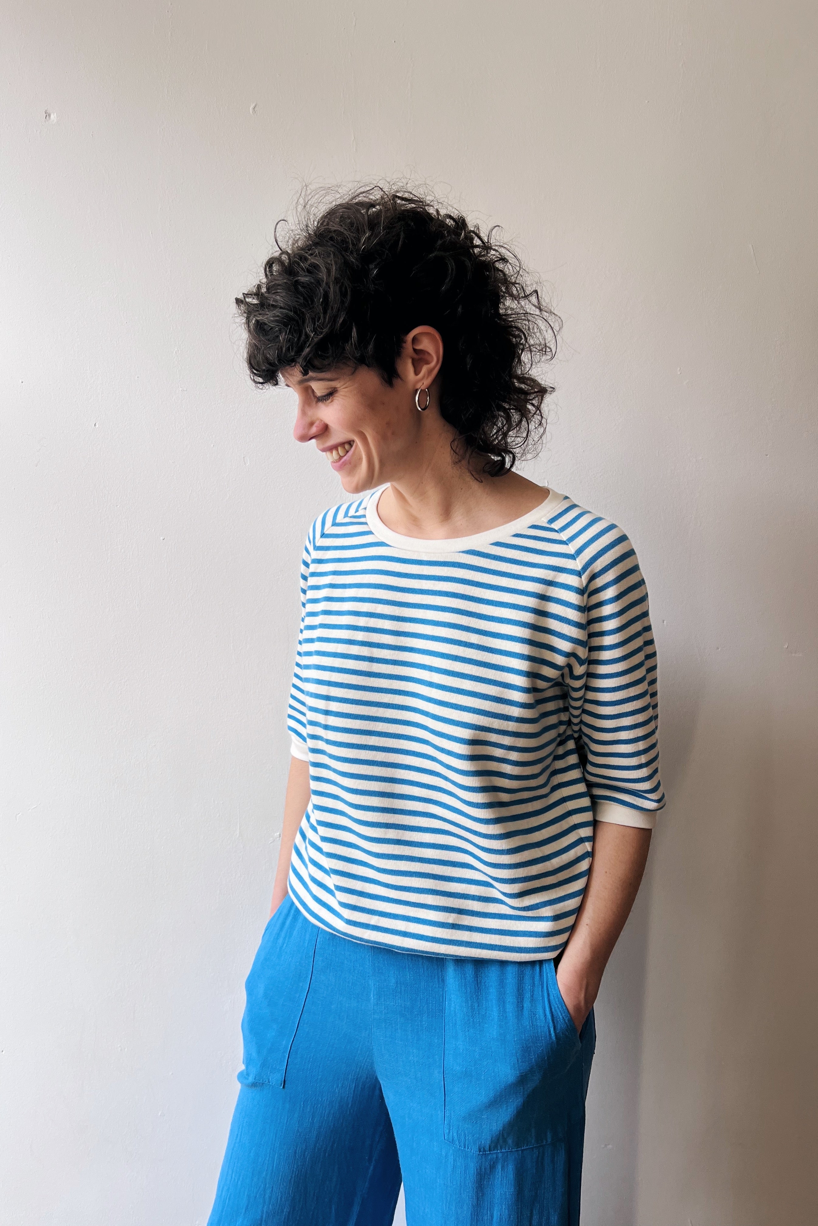 Midsleeve Sweater Cosette - Bright Blue Stripes