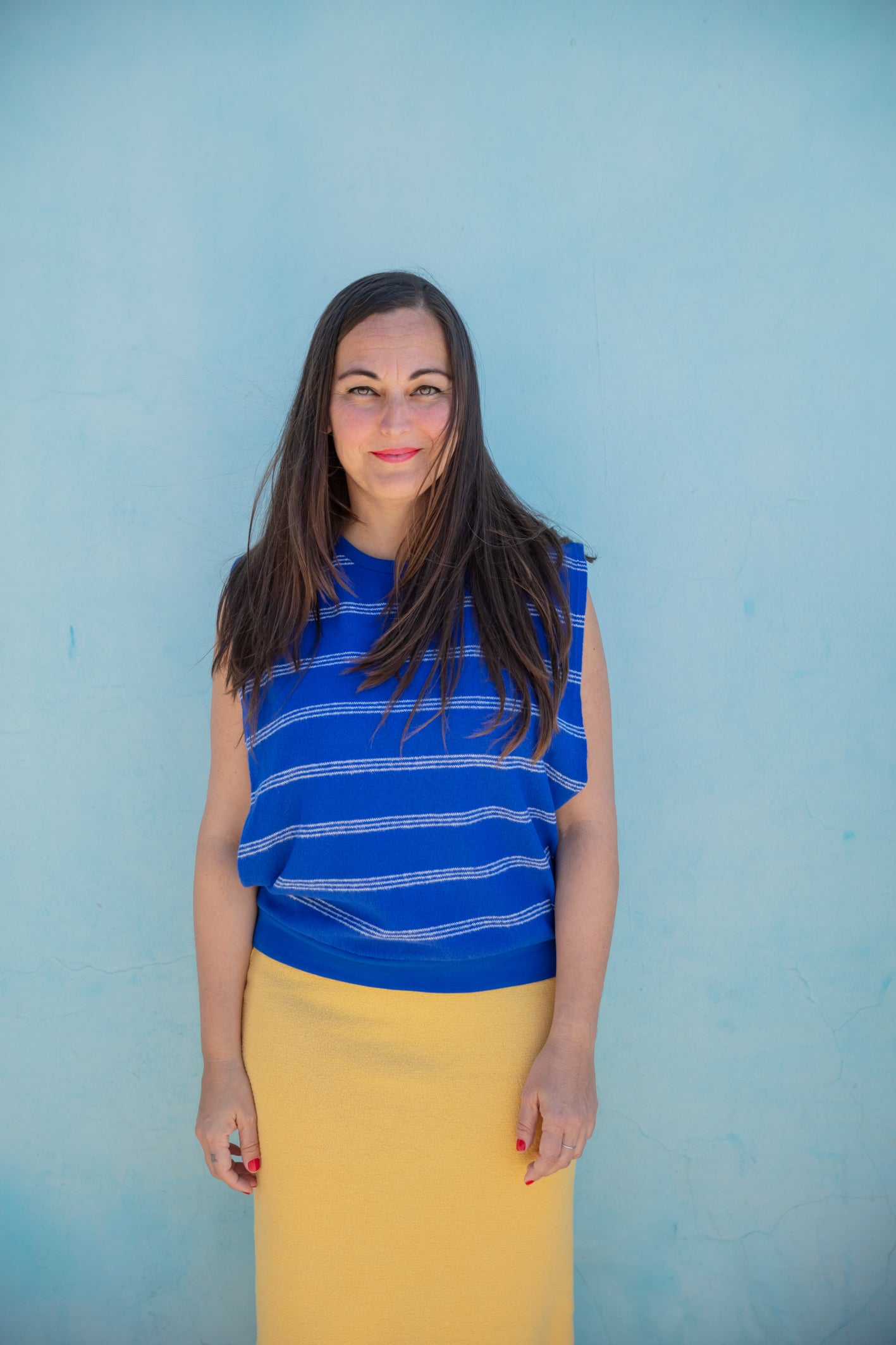 Gebreide Mouwloze Trui Sienna - Royal Blue Stripes