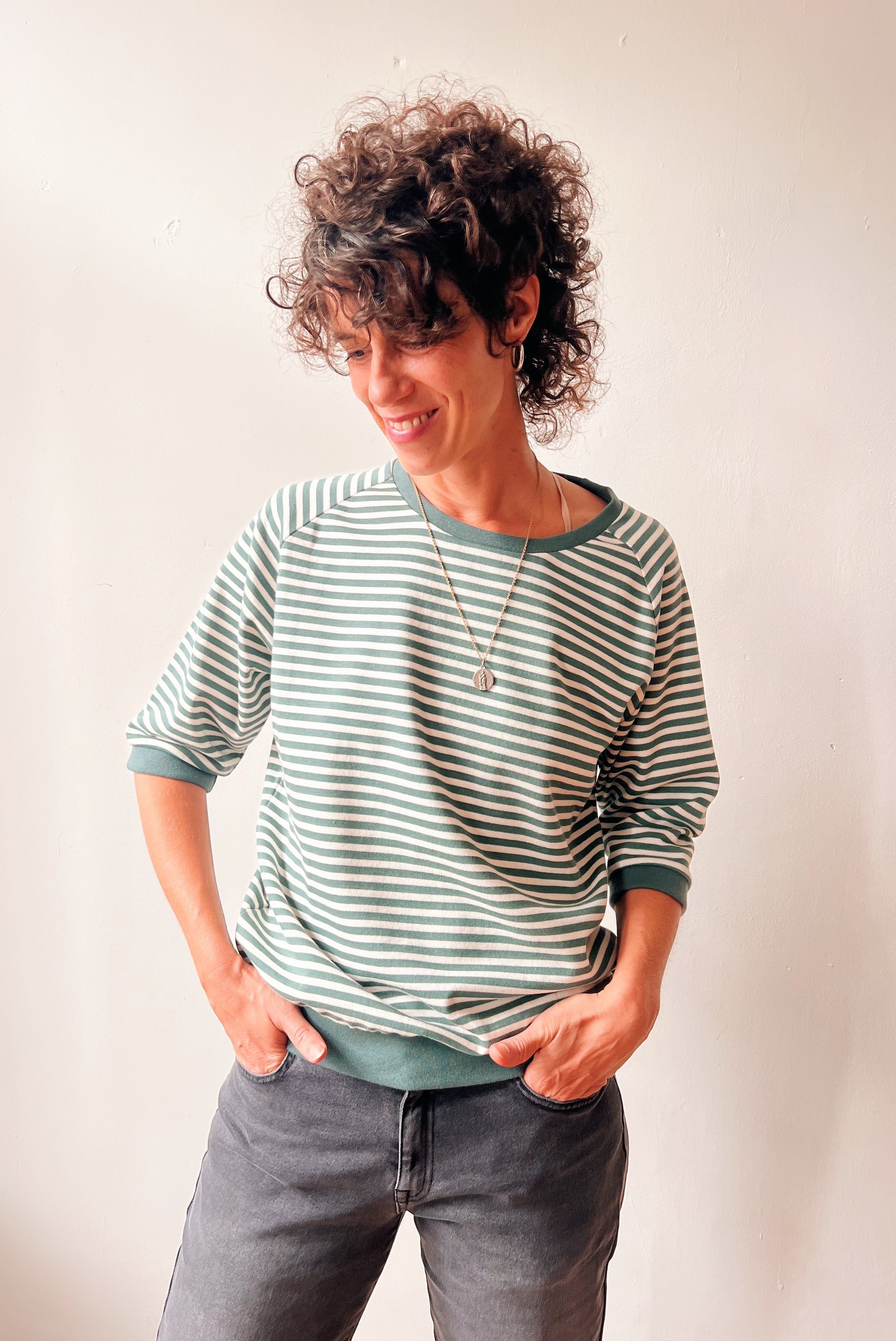 Midsleeve Sweater Cosette - Sage Stripes