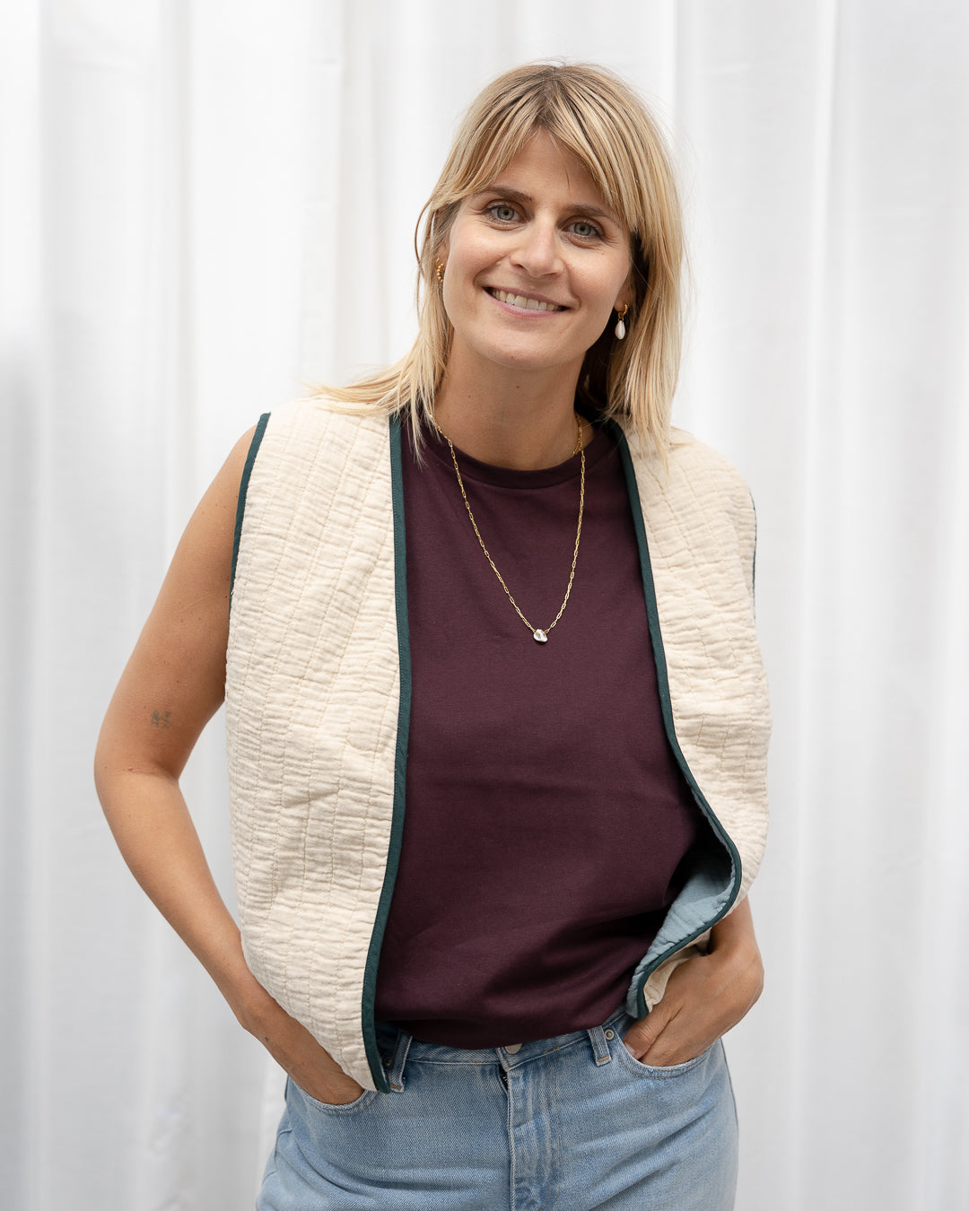 the dão store - [dao x eva] Quilted Bolero Kaylee - Oat/Stone Blue - Jackets
