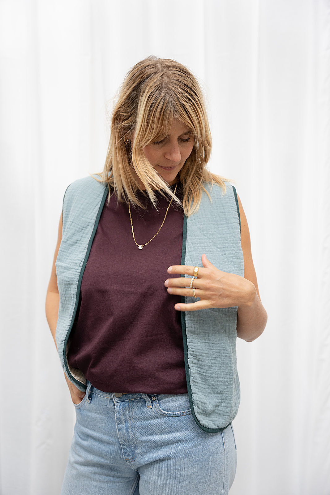 the dão store - [dao x eva] Quilted Bolero Kaylee - Oat/Stone Blue - Jackets