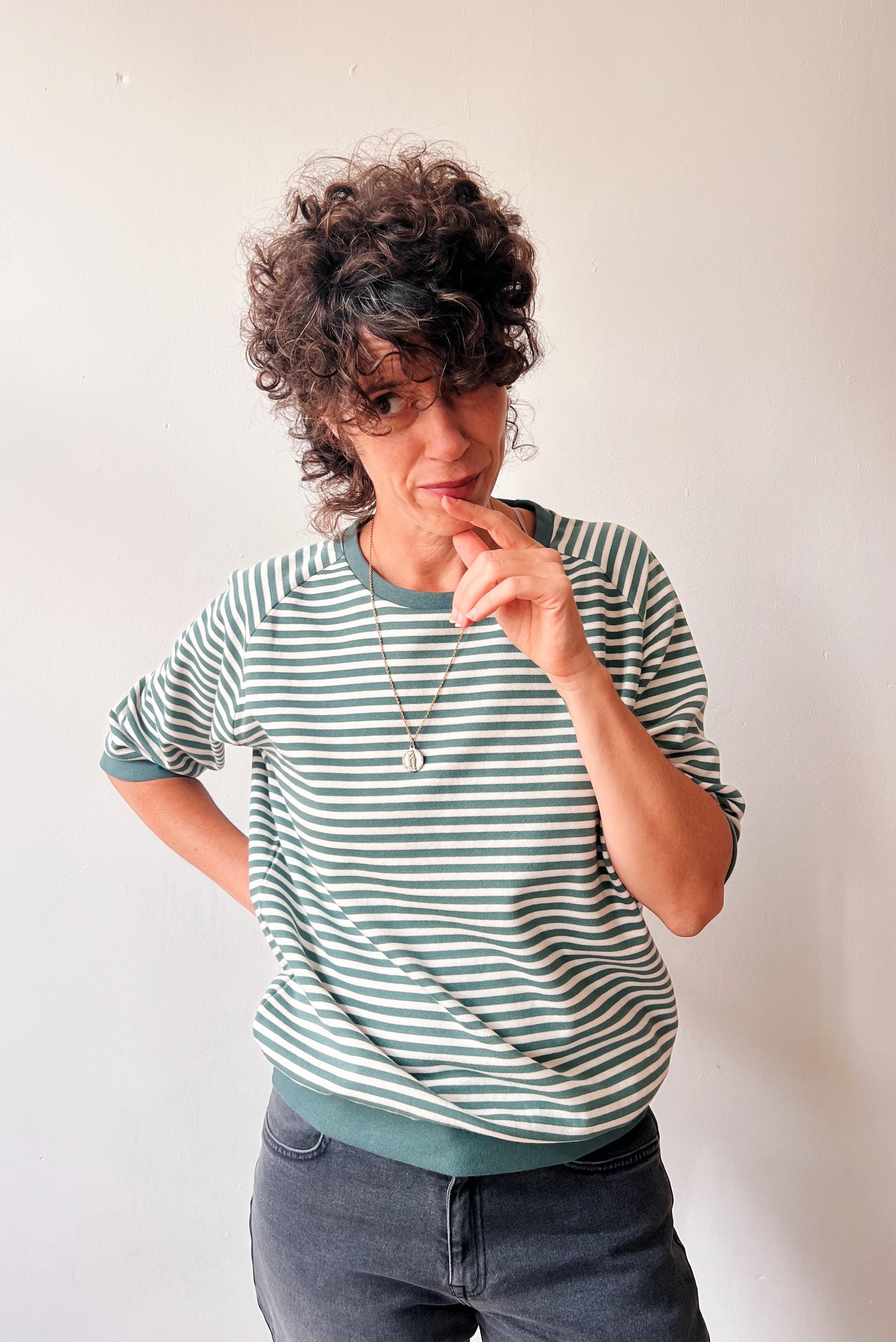 Midsleeve Sweater Cosette - Sage Stripes