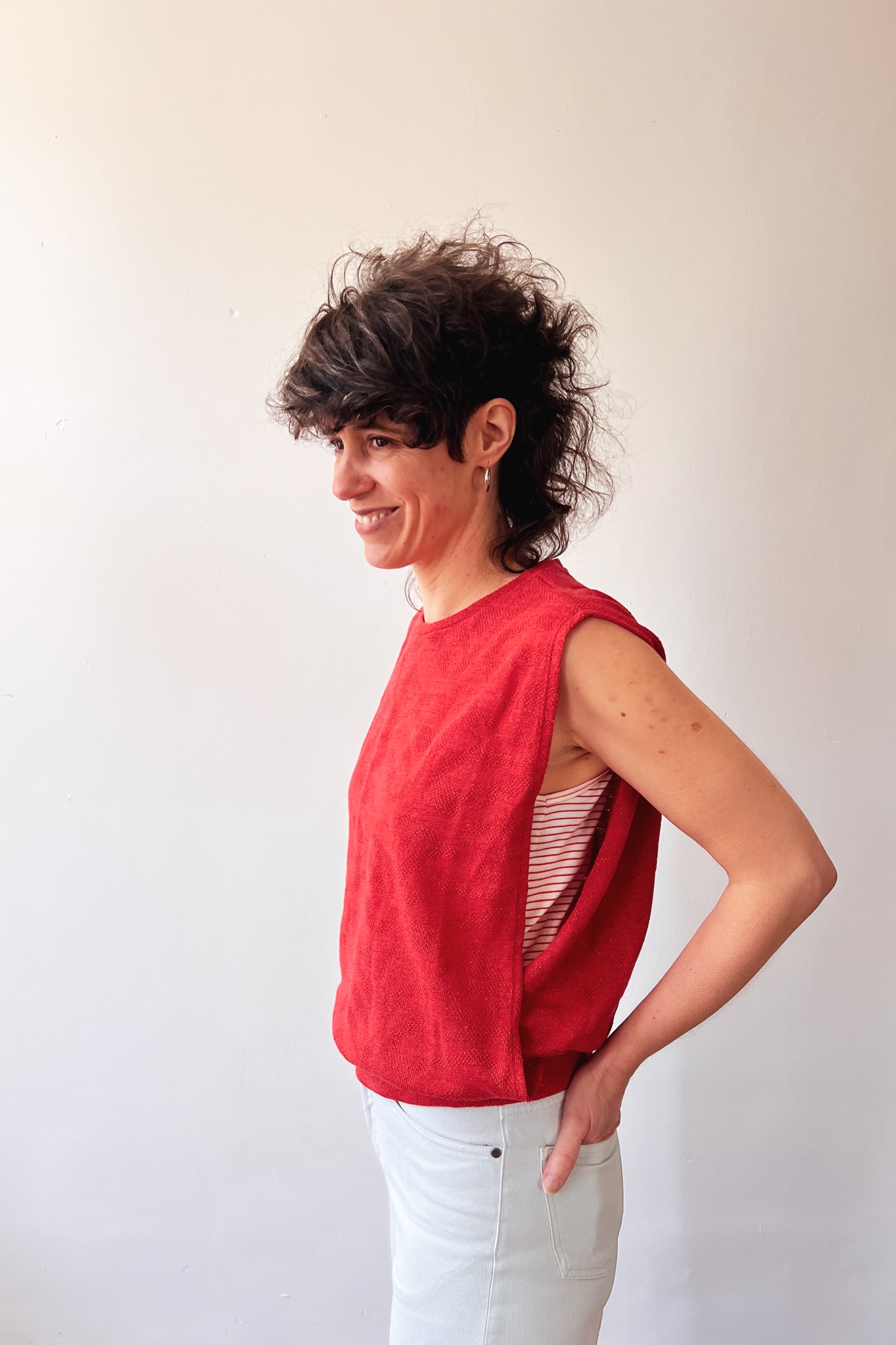 Mouwloze Sweater Sienna - Coral Jacquard