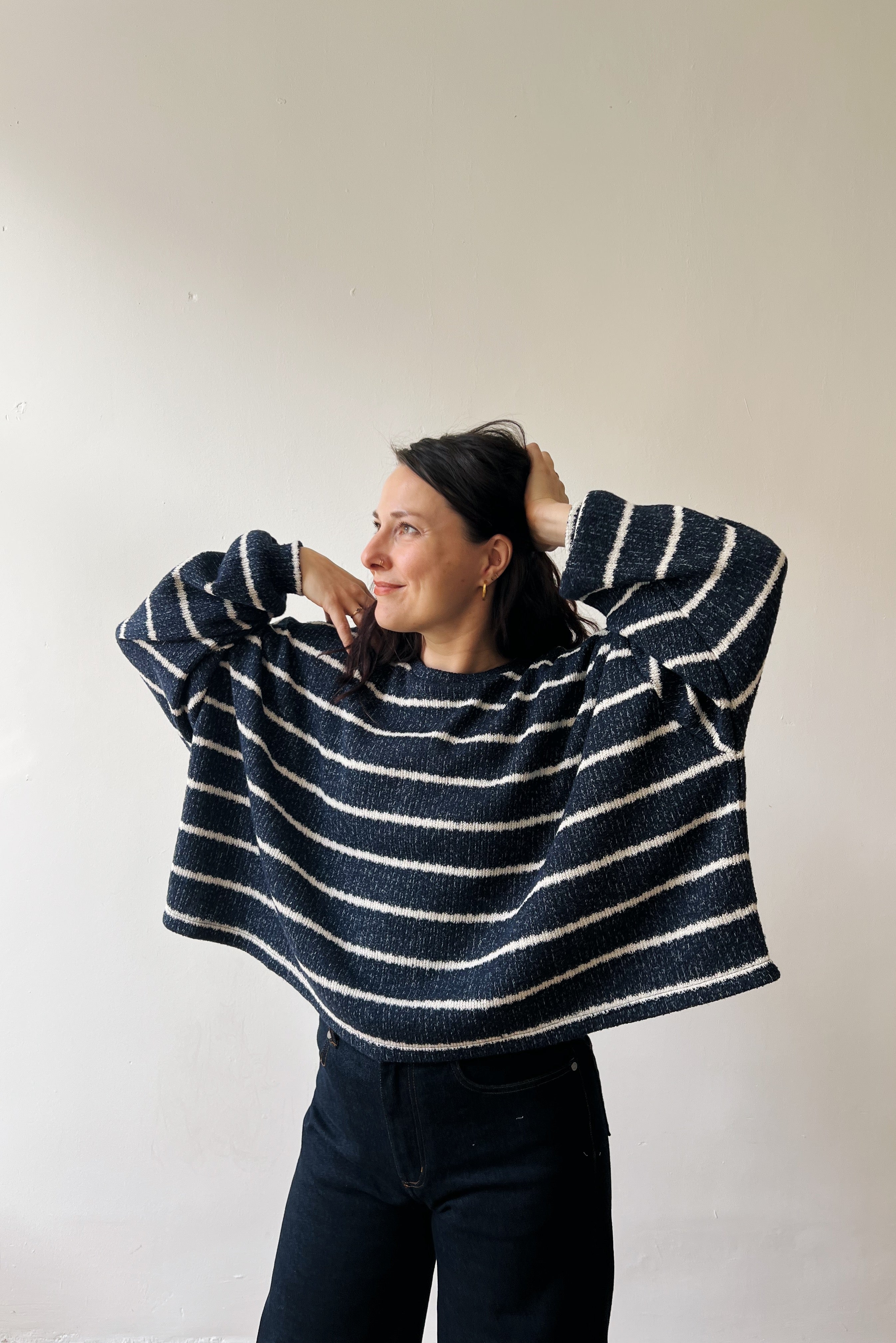 Knitted Sweater Bree - Blue Melange Stripes