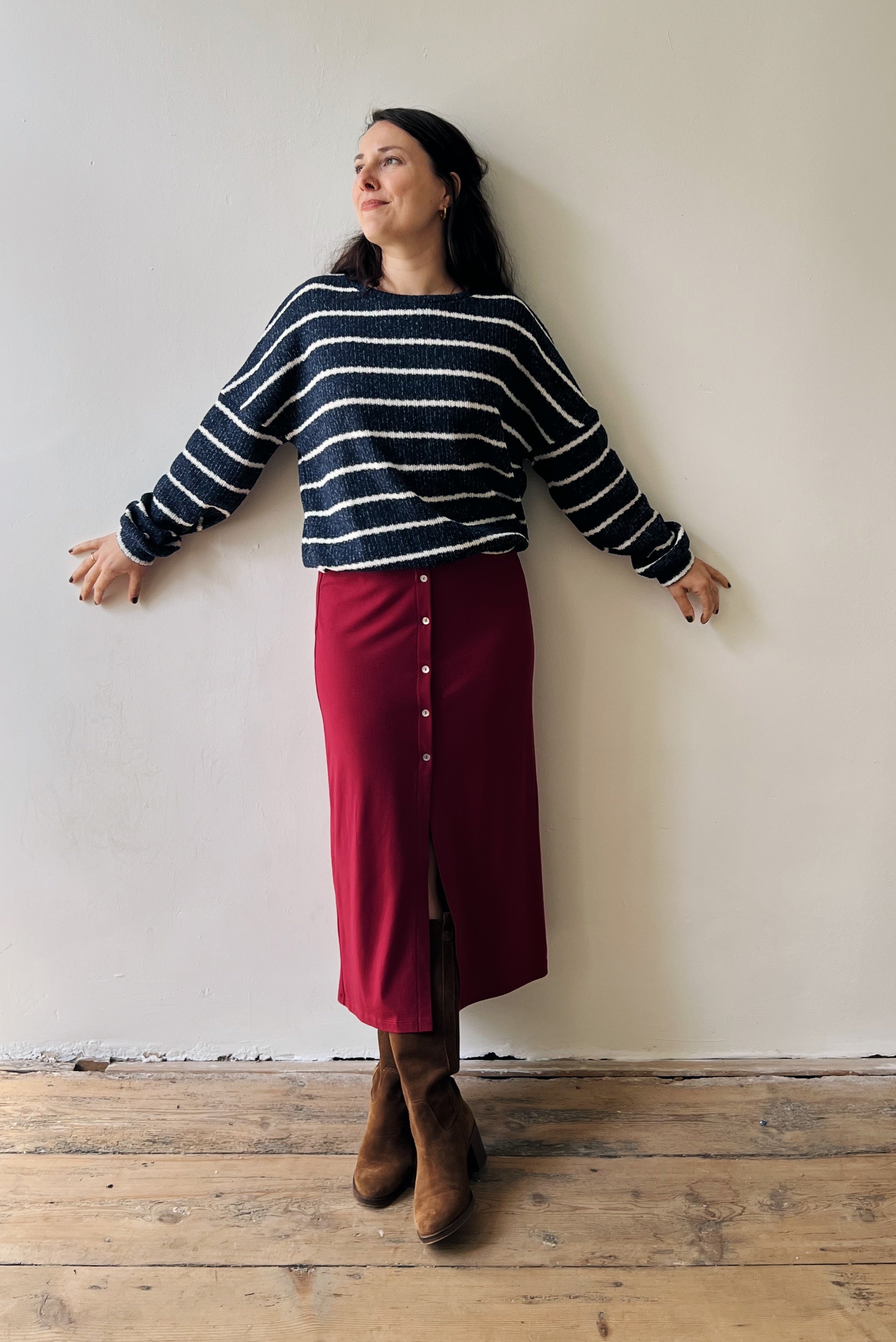 Knitted Sweater Isa - Blue Melange Stripes