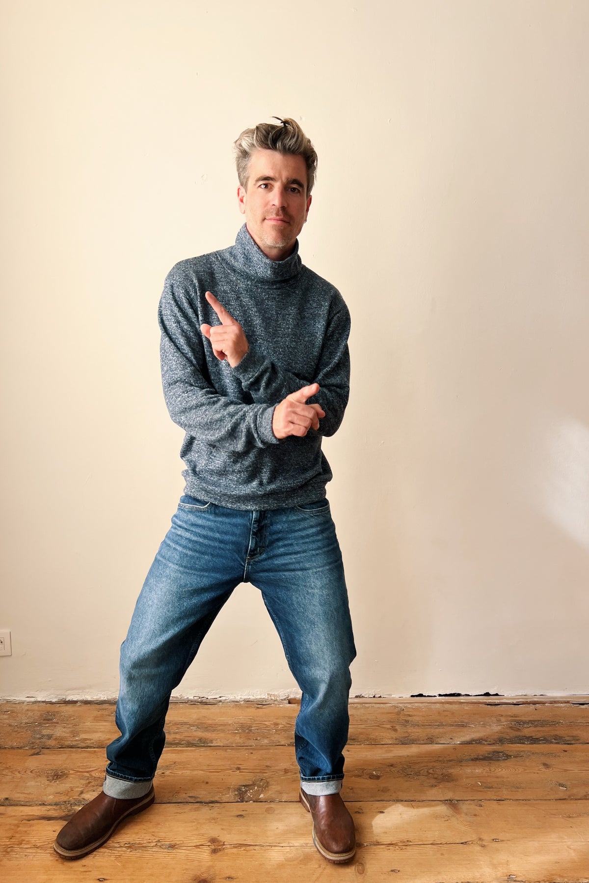 Knitted Turtle Sweater Lee - Grey Blue Melange