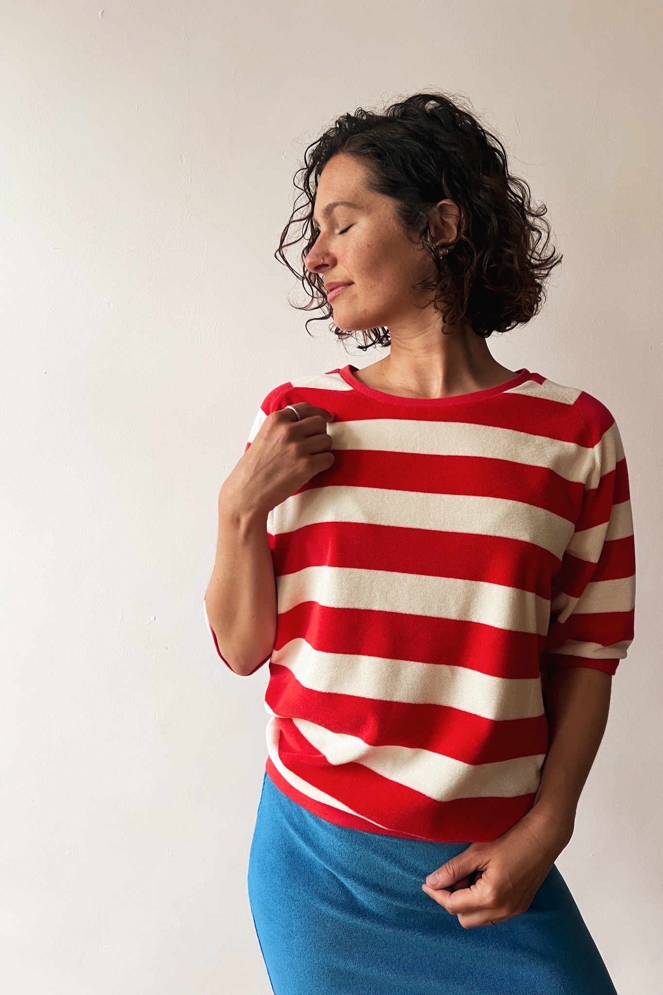 Midsleeve Sweater Cosette - Coral Terry Stripes