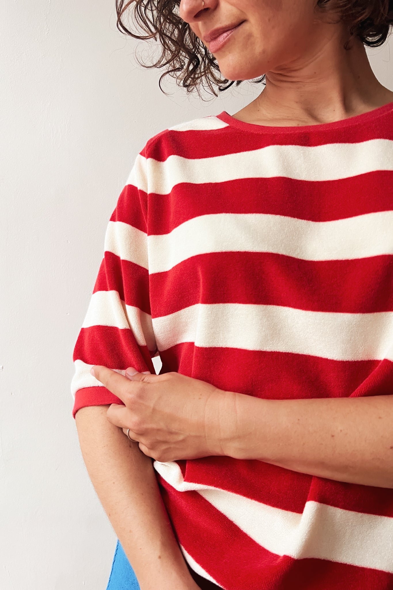 Midsleeve Sweater Cosette - Coral Terry Stripes
