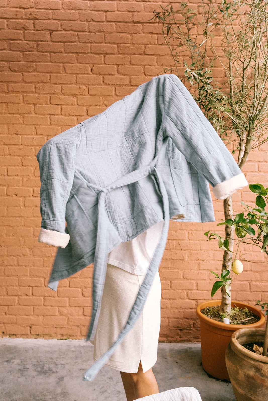 the dão store - [dao x eva] Quilted Kimono Jacket Stepha - Stone Blue/Oat - Jackets